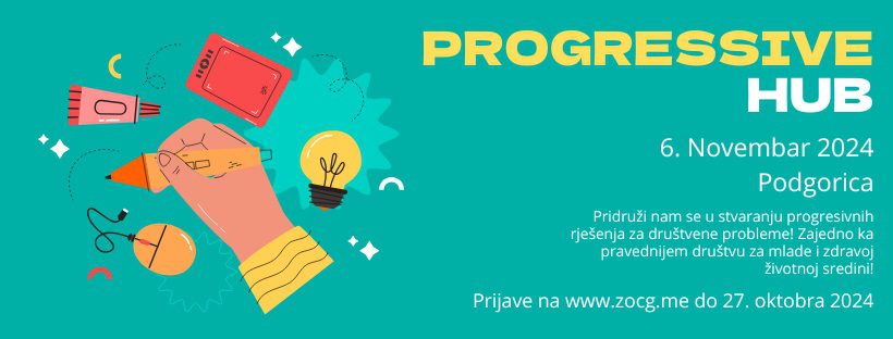 Aktivnost se održava 6. Novembra 2024. Godine u Podgorici. Pridruži nam se u stvaranju progresivnih rješenja za društvene probleme! Zajedno ka pravednijem društvu za mlade i zdravoj životnoj sredini! Prijave na www.zocg.me do 27. oktobra 2024.